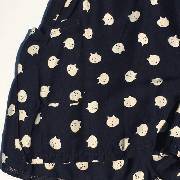 Kitten Face Polka Cat Shorts Romper Jumpsuit Size L (Fits like Small) Navy Blue - Picture 4 of 4